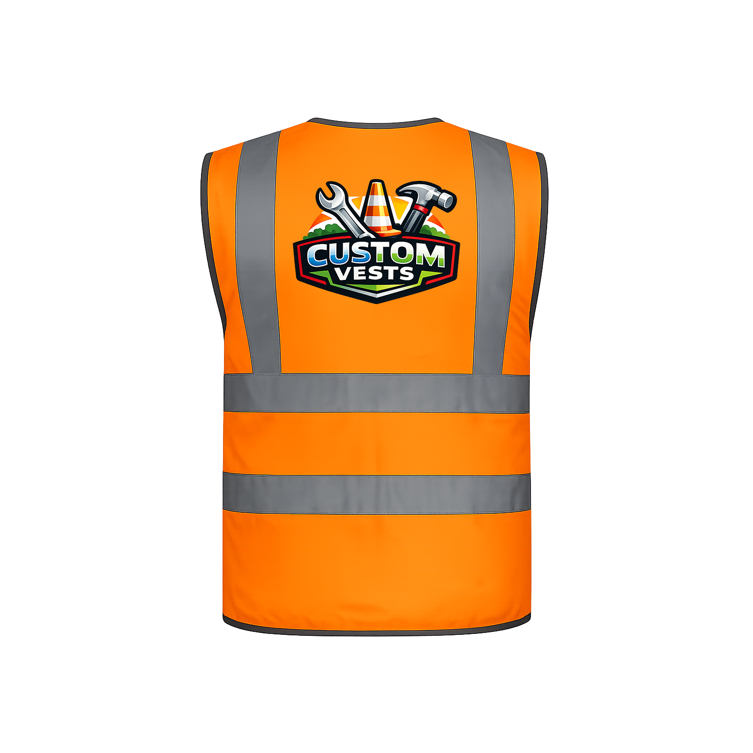 vest-orange-back-logo test - Hi Vis Vest – Custom Logo / Text, Back / Front & Back Print (Copy) - Image 4