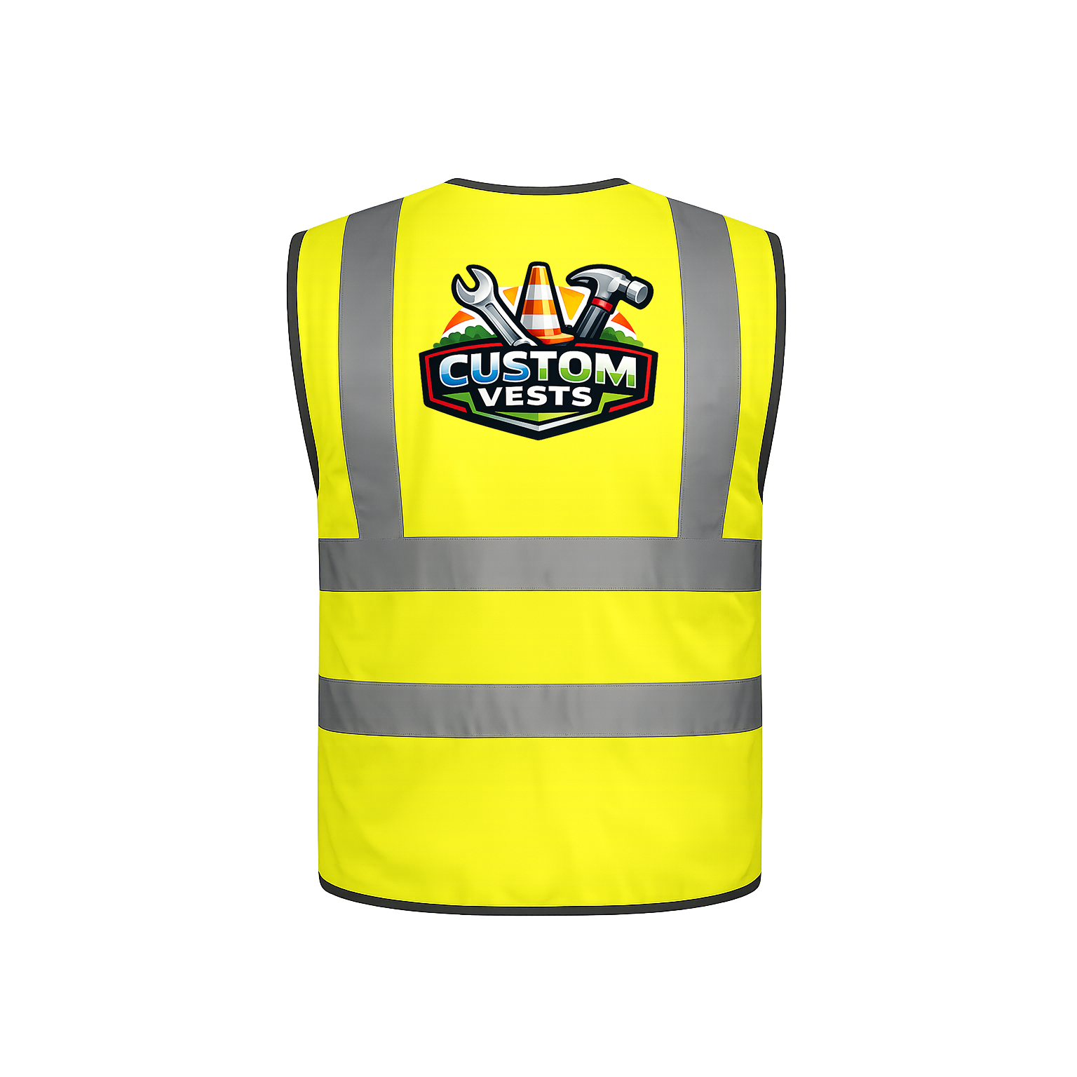 vest-yellow-back-logo test - Hi Vis Vest – Custom Logo / Text, Back / Front & Back Print (Copy) - Image 3